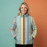 Puffer Ladies Coats | Trendy Multi Color Pinstripe Winter Coat