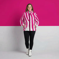 Puffer Coat White | Stylized White and Pink Zebra Print Jacket
