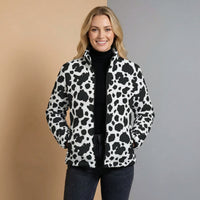 Black Puffer Coat Womens | Fun Black and White Cow Print Puffer