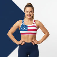 US Flag Sports Bra | Patriotic Padded Medium Support Yoga Bra