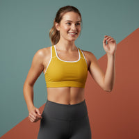 Mustard Sports Bra | Earthy Yellow Padded Medium Support Yoga Bra