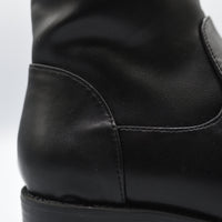 Over the Knee Boots in Black with Tie Detail and Low Heel