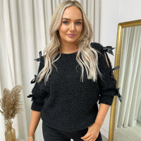 Cut Out Tie Bow Sleeve Detail Chunky Knitted Top