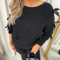 Cut Out Tie Bow Sleeve Detail Chunky Knitted Top