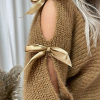 Cut Out Tie Bow Sleeve Detail Chunky Knitted Top