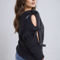 Cut Out Tie Bow Sleeve Detail Chunky Knitted Top