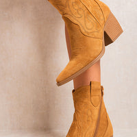 Cowboy Ankle Boots in Camel with Western Stitching