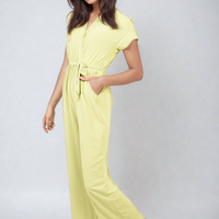 Belted V Neck Jumpsuit with Side Pockets