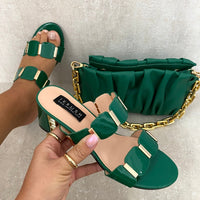 Square Stud Two Strap Block High Heels