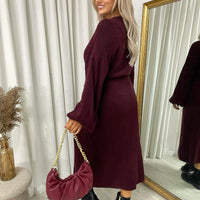Maxi Cardigan in Brown with Tie Belt and Balloon Sleeves