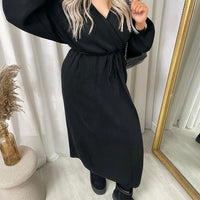 Maxi Cardigan in Brown with Tie Belt and Balloon Sleeves