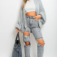 Knitted Balloon Sleeve Cardigan
