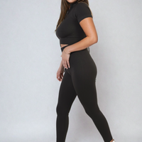 Ribbed Half Zip Crop Top and High Waist Leggings Co-ord Set