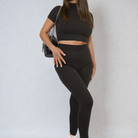Ribbed Half Zip Crop Top and High Waist Leggings Co-ord Set