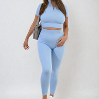 Ribbed Half Zip Crop Top and High Waist Leggings Co-ord Set