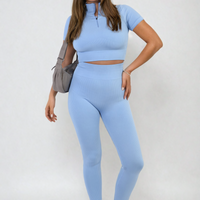 Ribbed Half Zip Crop Top and High Waist Leggings Co-ord Set