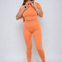 Ribbed Half Zip Crop Top and High Waist Leggings Co-ord Set