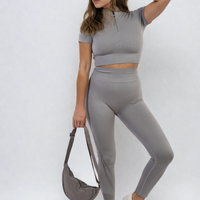 Ribbed Half Zip Crop Top and High Waist Leggings Co-ord Set