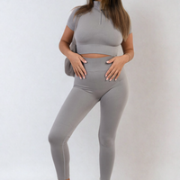 Ribbed Half Zip Crop Top and High Waist Leggings Co-ord Set