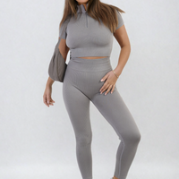 Ribbed Half Zip Crop Top and High Waist Leggings Co-ord Set