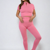 Ribbed Half Zip Crop Top and High Waist Leggings Co-ord Set