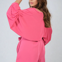 Pink paper bag high-waist shorts with tie belt at the waist and gathered front