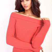 Knitted Co-ord Set in Black with Off Shoulder Crop Top and Trousers