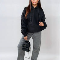 Oversized Hoodie in Pink with Ruched Sleeves and Pouch Pocket