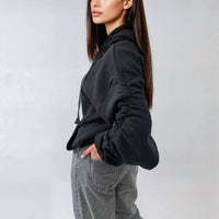 Oversized Hoodie in Pink with Ruched Sleeves and Pouch Pocket