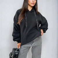 Oversized Hoodie in Pink with Ruched Sleeves and Pouch Pocket