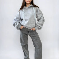 Oversized Hoodie in Pink with Ruched Sleeves and Pouch Pocket