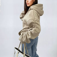 Oversized Hoodie in Pink with Ruched Sleeves and Pouch Pocket