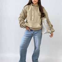Oversized Hoodie in Pink with Ruched Sleeves and Pouch Pocket