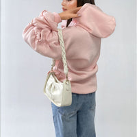 Oversized Hoodie in Pink with Ruched Sleeves and Pouch Pocket