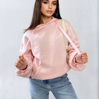 Oversized Hoodie in Pink with Ruched Sleeves and Pouch Pocket