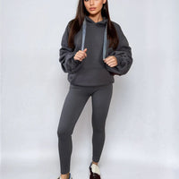 Oversized Hoodie in Pink with Ruched Sleeves and Pouch Pocket