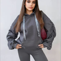 Oversized Hoodie in Pink with Ruched Sleeves and Pouch Pocket