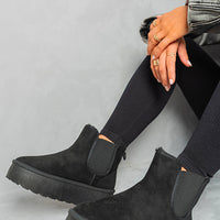 Fluffy Platform Sole Chelsea Faux Fur Lined Ankle Boots