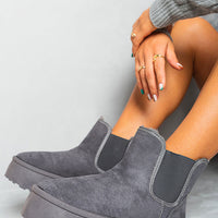 Fluffy Platform Sole Chelsea Faux Fur Lined Ankle Boots
