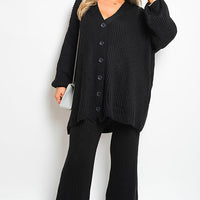 Knitted Co-ord Set in Cream with Cardigan and Wide-Leg Trousers