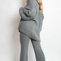 Knitted Co-ord Set in Cream with Cardigan and Wide-Leg Trousers