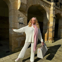Knitted Co-ord Set in Cream with Cardigan and Wide-Leg Trousers