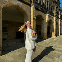 Knitted Co-ord Set in Cream with Cardigan and Wide-Leg Trousers