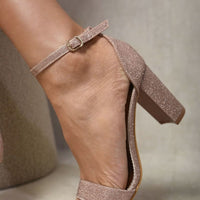 Detail Glitter Ankle Strap Block High Heels