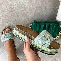 Open Toe Embellished Strap Slide Platform Sandals