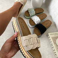 Open Toe Embellished Strap Slide Platform Sandals