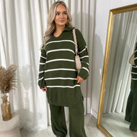 Loose Striped Knitted Top and Trouser Co-ord Set