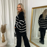 Loose Striped Knitted Top and Trouser Co-ord Set