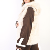 Faux Fur Gilet in Beige with Hood