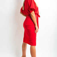 Midi Dress in Royal Blue with Kimono Sleeves and Tie Belt